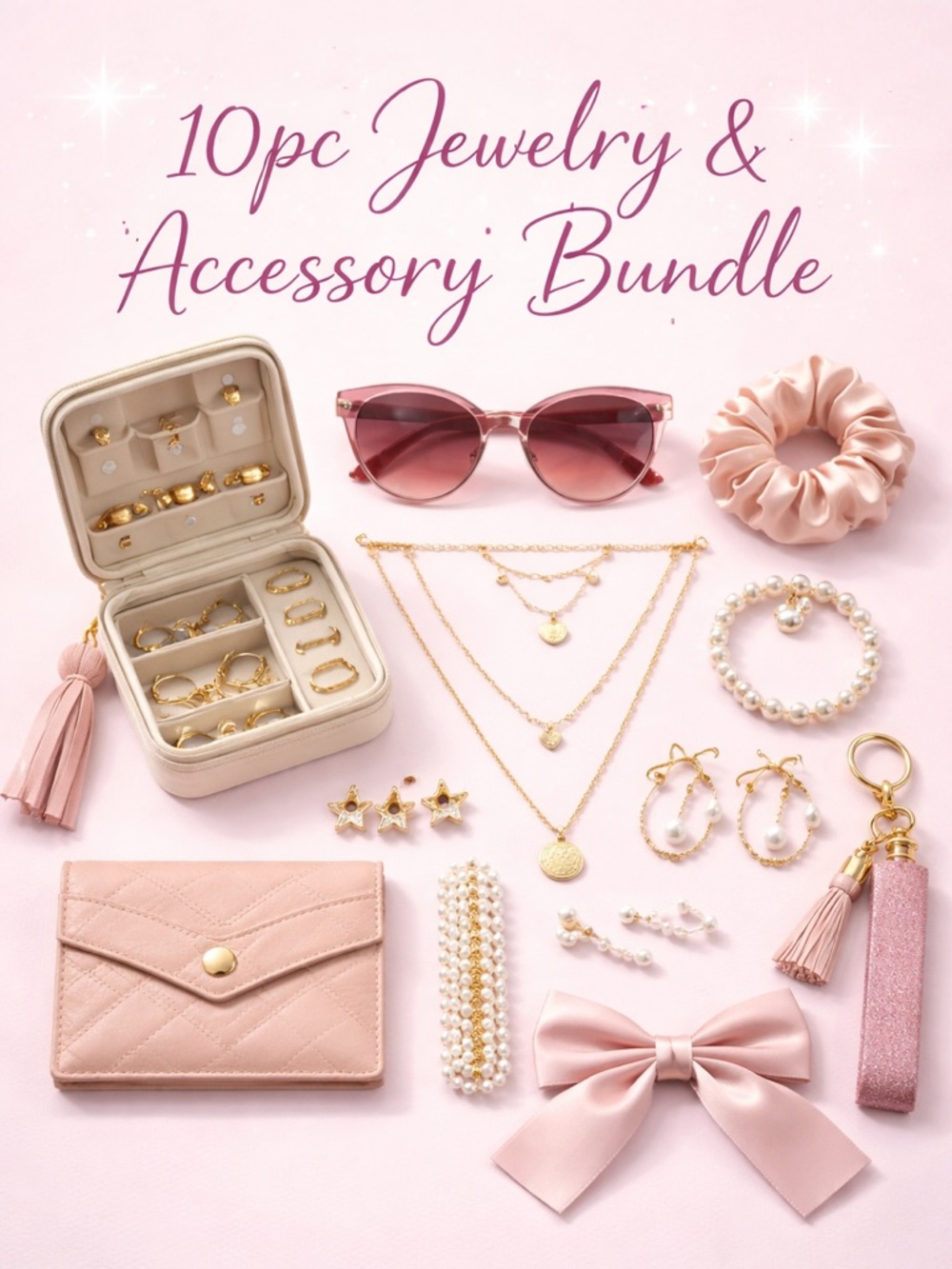 Pink Jewelry & Accessory Bundle - 10pc Fashion Set